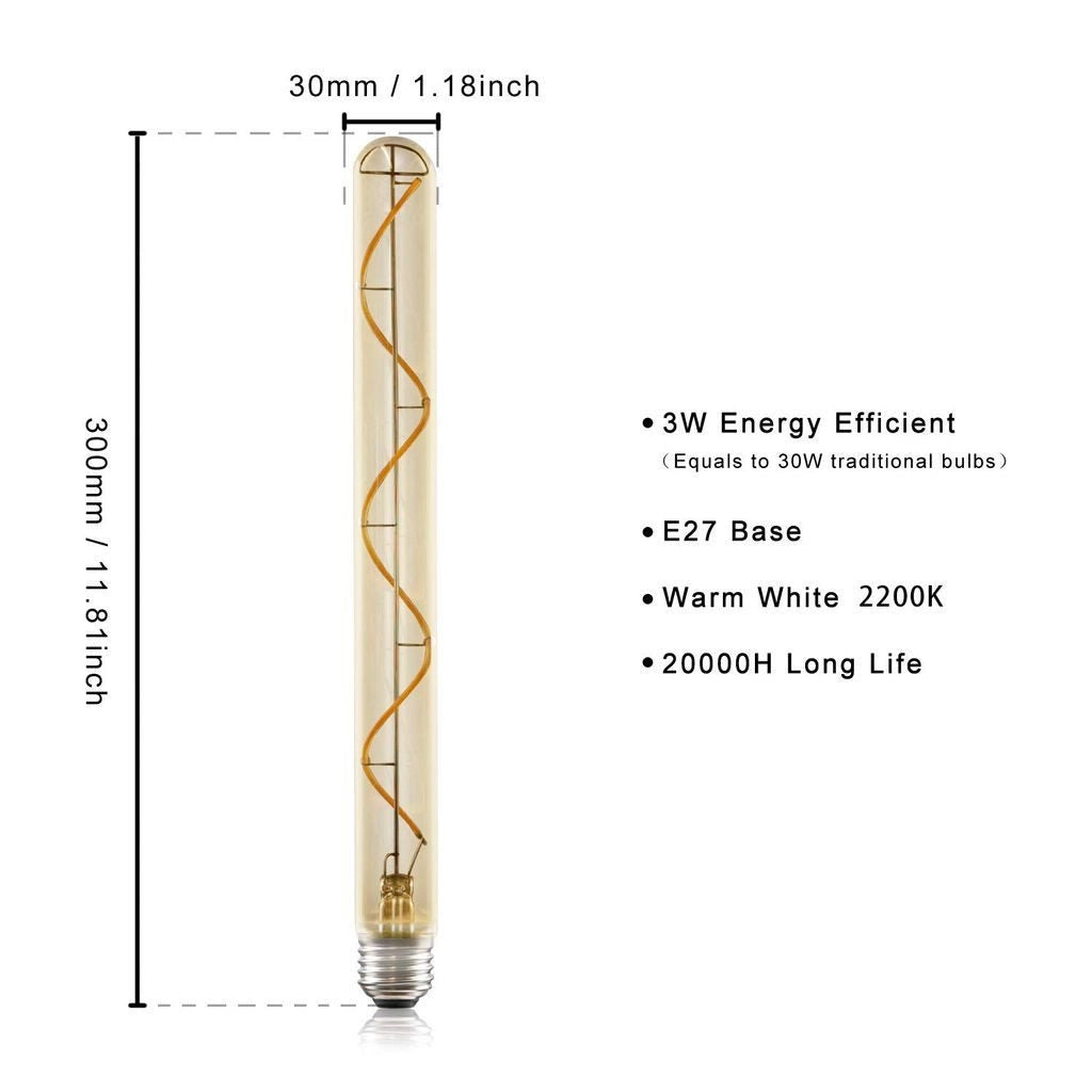 ZMH Lampadina LED E27 Vintage Tubolare 300mm Oro per Casa e Bar
