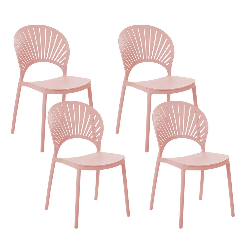 Set di 4 sedie da pranzo in plastica rosa per interni ed esterni da giardino impilabili in stile minimalista