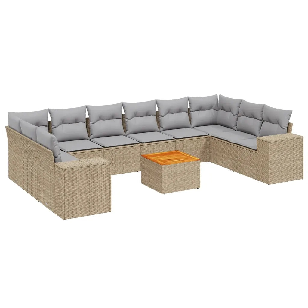 Set Divani da Giardino 11 pz con Cuscini Beige in Polyrattan 3225618