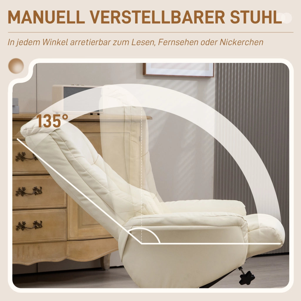 POLTRONA Relax con poggiapiedi 71x84x102 cm Bianco crema Legno