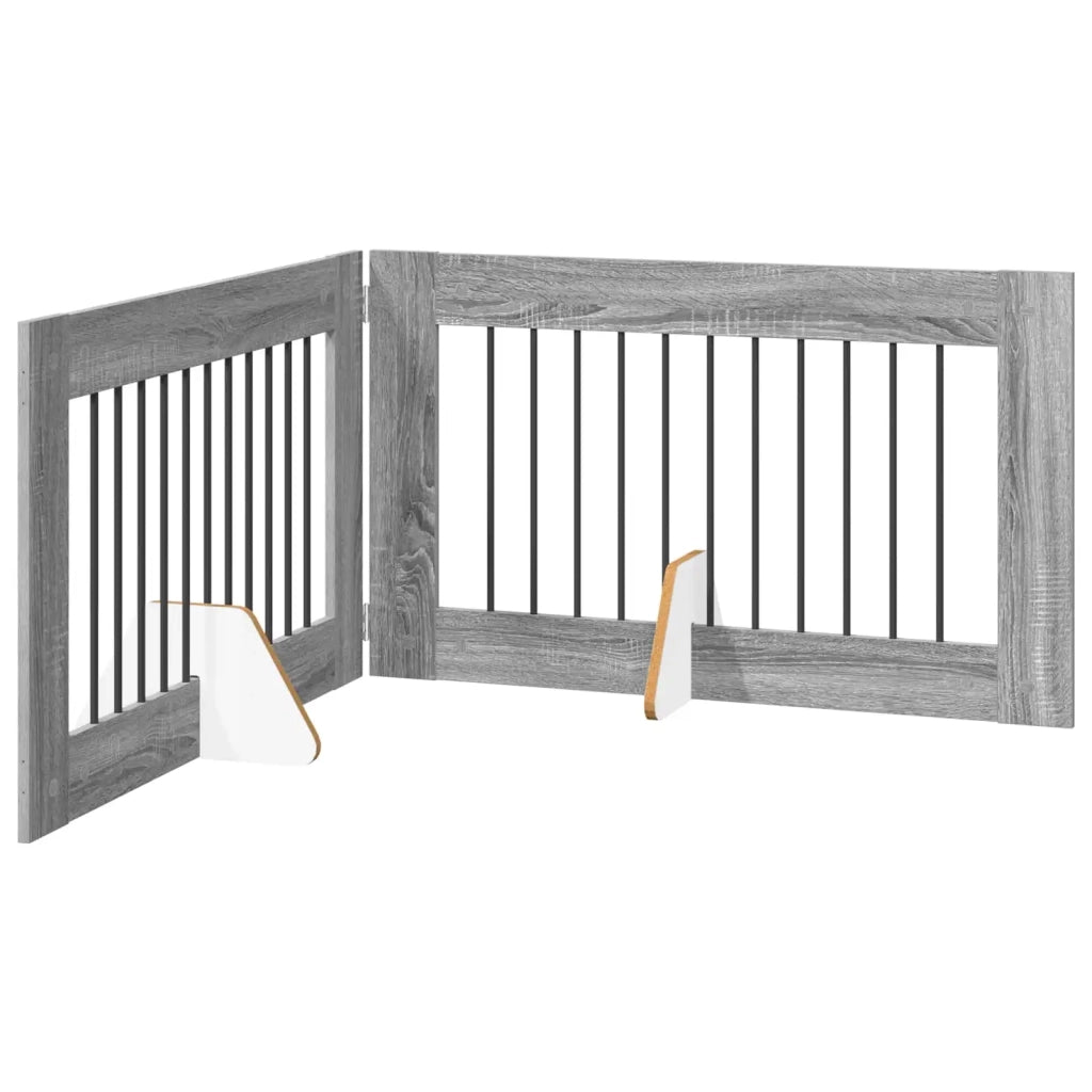 Cancello per cani pieghevole con supporti 2 pz Sonoma grigio 892112