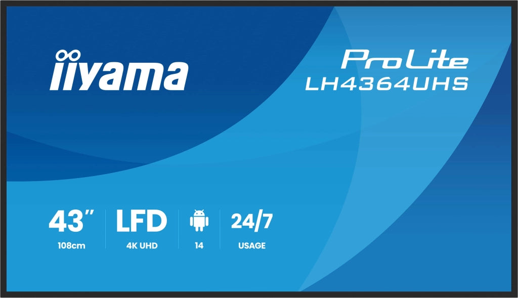 Iiyama lh4364uhs-b1ag visualizzatore di messaggi pannello piatto per segnaletica digitale 109,2 cm (43") led wi-fi 500 cd/m² 4k ultra hd nero android 24/7