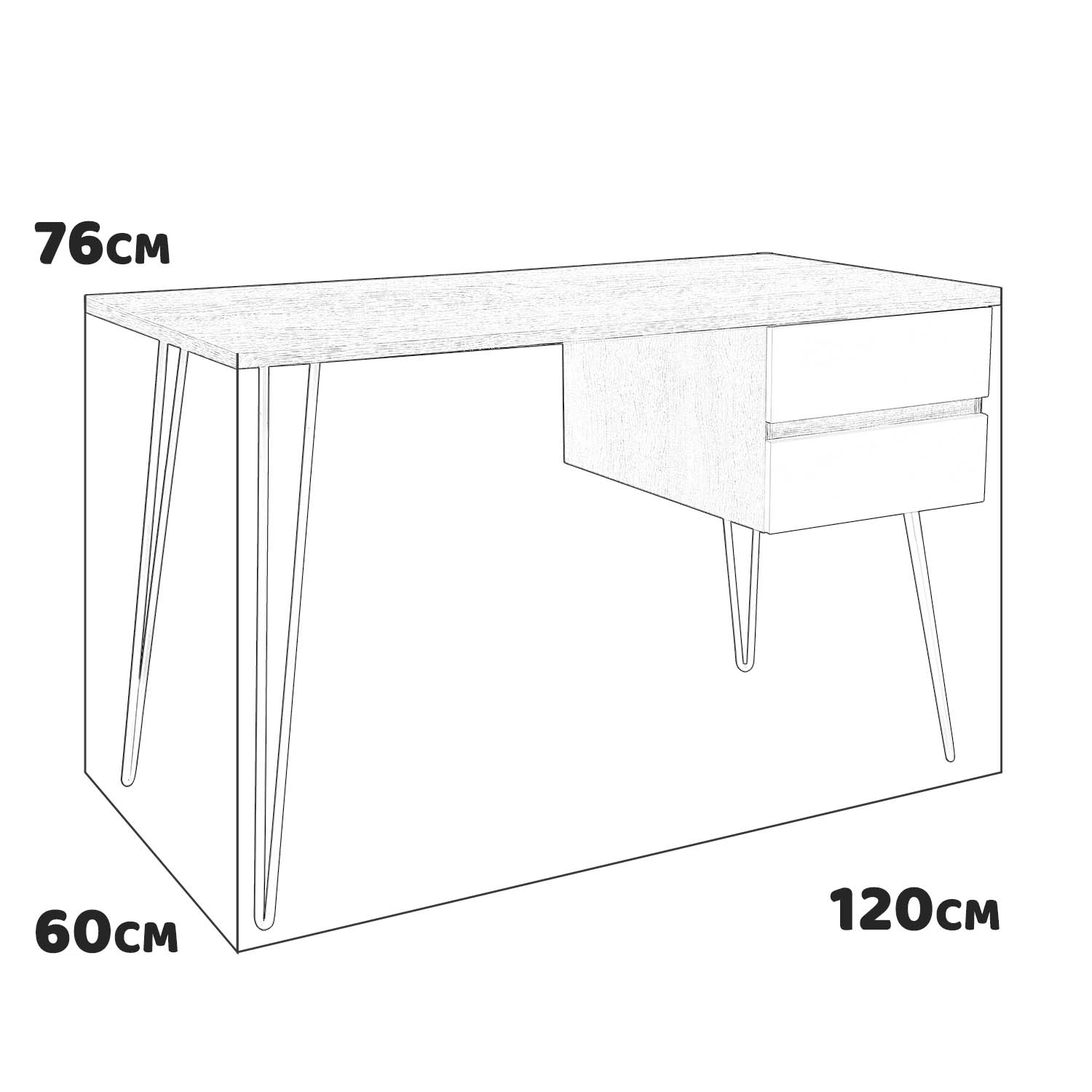 Lucille - scrivania in legno e metallo con 2 cassetti - 120x60x76 cm