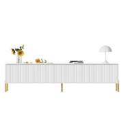 Mobile TV con 4 Ante e 8 Vani; Piedi Dorati; per Soggiorno; in MDF e Pannelli di Particelle; Bianco; 190×38×48 cm