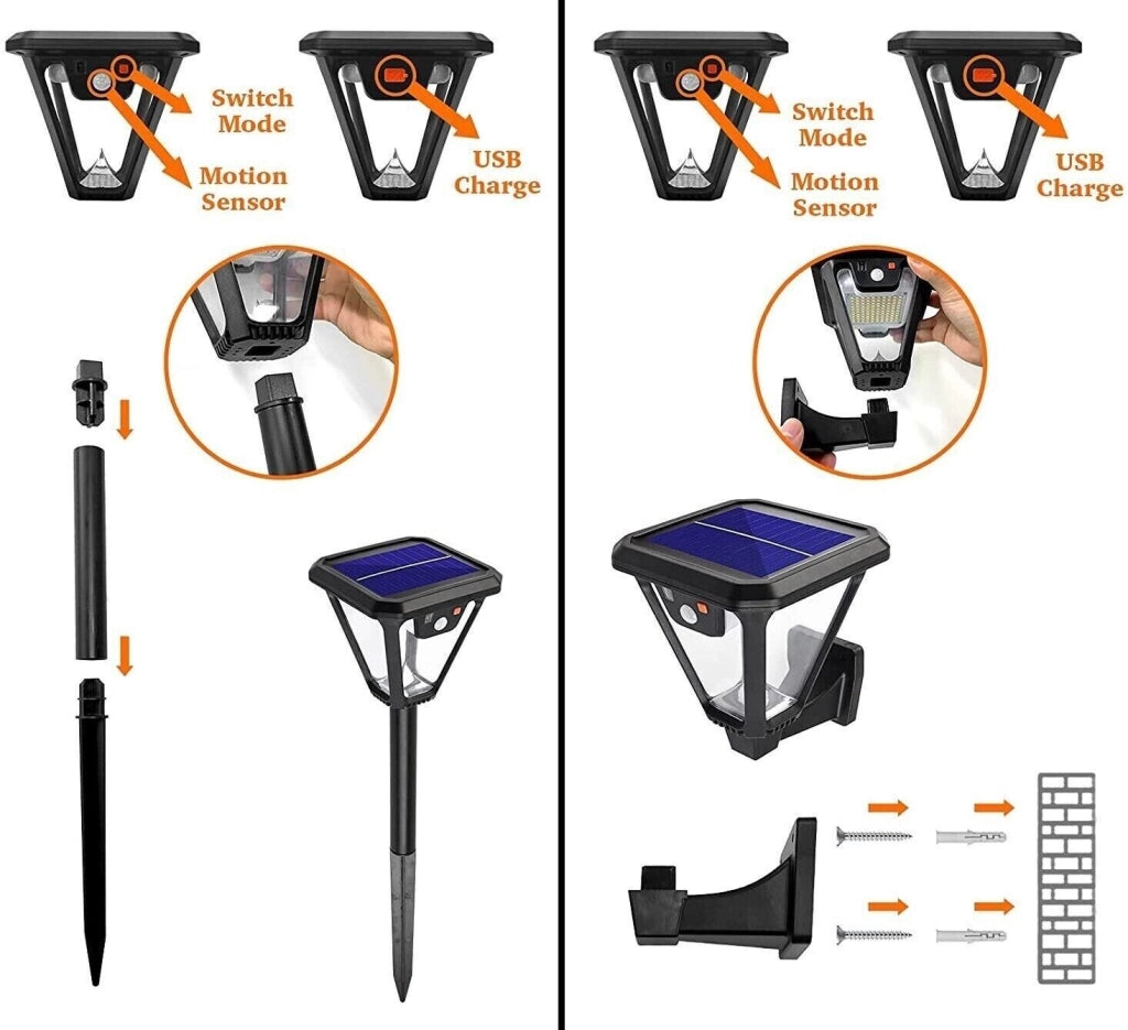 lanterna solare 100 led sensore di movimento lampada a terra o applique a muro / hs-v83 - ZENCOCCO