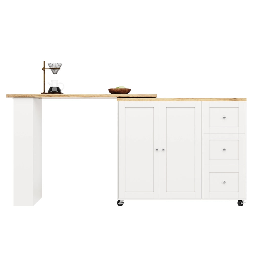 Mobile Bar con 2 Ante; 3 Cassetti e 3 Ripiani; Girevole a 360° con Ruote; per Cucina; Bianco