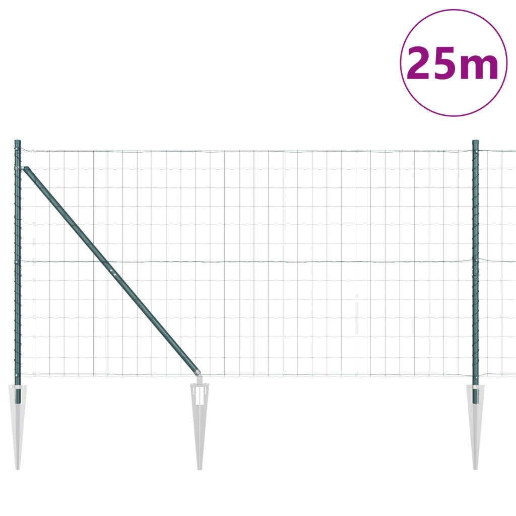 recinzione Euro con 13 Posti a Punta 1x25 m Acciaio Galvanizzato Verde