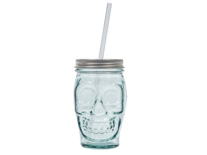 Confezione 6 bicchieri vetro reciclato skull con cannuccia 45 cl