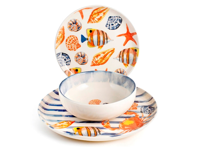 Sevizio 18 pezzi tavola playa in stoneware decorato