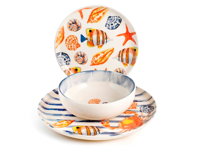 Sevizio 18 pezzi tavola playa in stoneware decorato