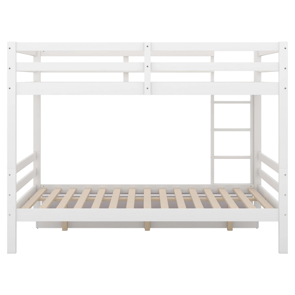 DESMIU Letto a castello 140 × 200 cm 2 posti con contenitore, scala, con materasso, in pino e MDF, bianco