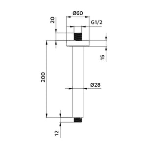 Braccio doccia a soffitto tondo 20 cm con fissaggio rinforzato
