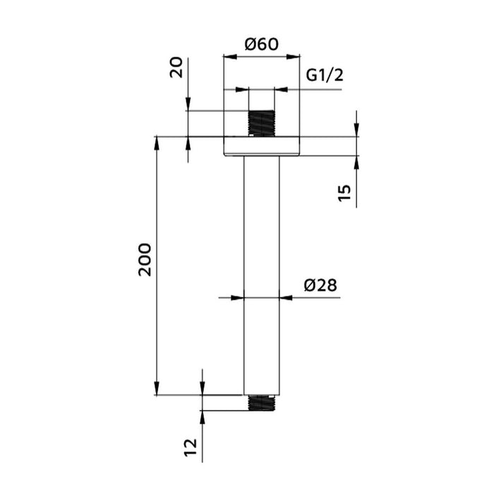 Braccio doccia a soffitto tondo 20 cm con fissaggio rinforzato
