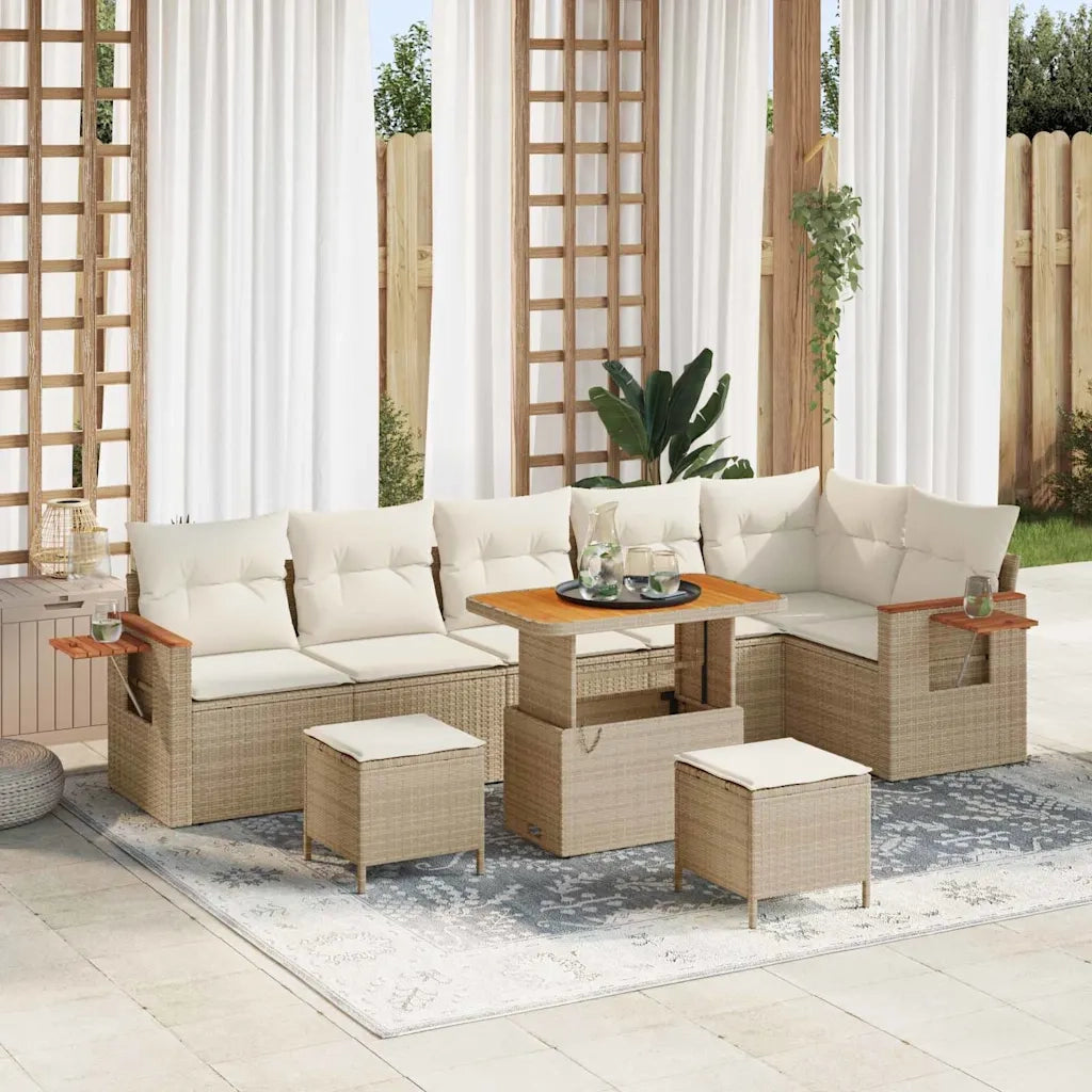 Set Divano da Giardino con cuscino 9 pcs Beige e Crema