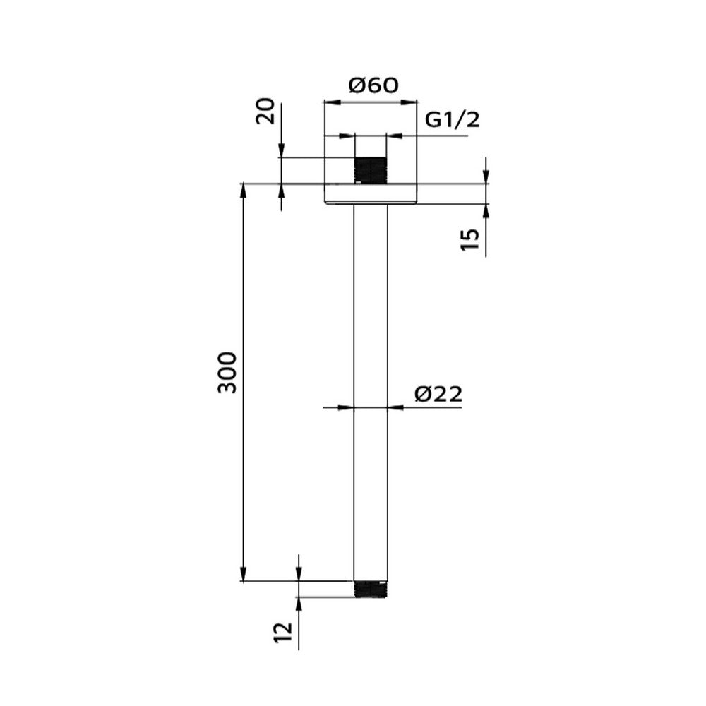 Braccio doccia a soffito tondo 30 cm
