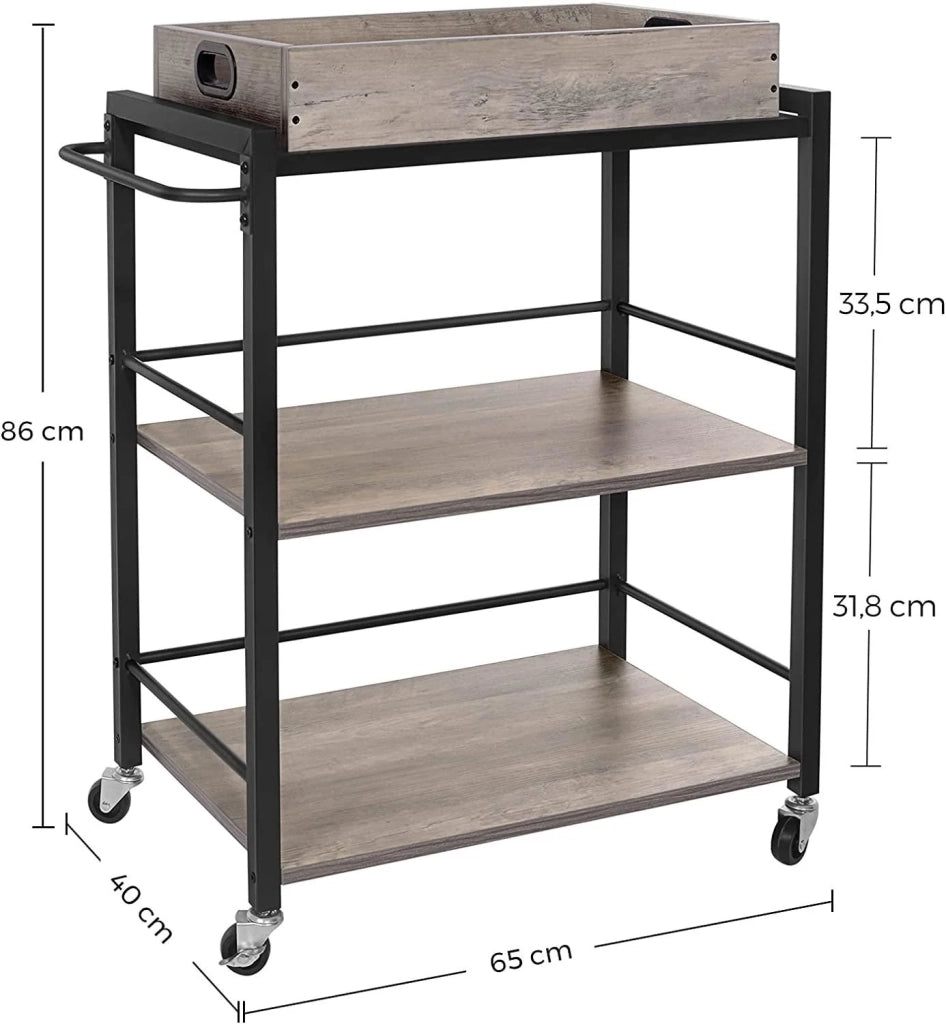 Carrello da cucina in stile industriale con piano rimovibile piedini regolabili e ruote struttura in acciaio 65 x 40 x 86 cm beige e nero 12_0002454