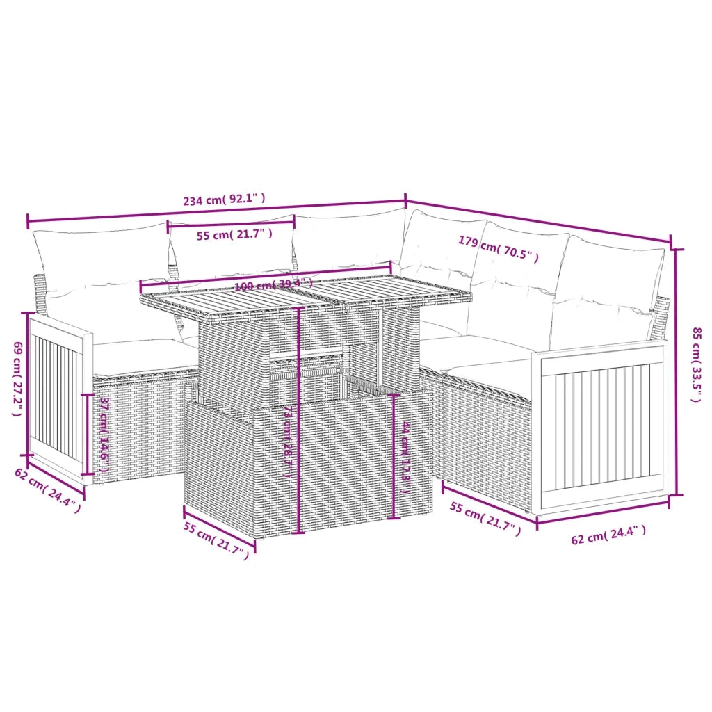 Set Divano da Giardino 6 pz con Cuscini Nero in Polyrattan 3273954