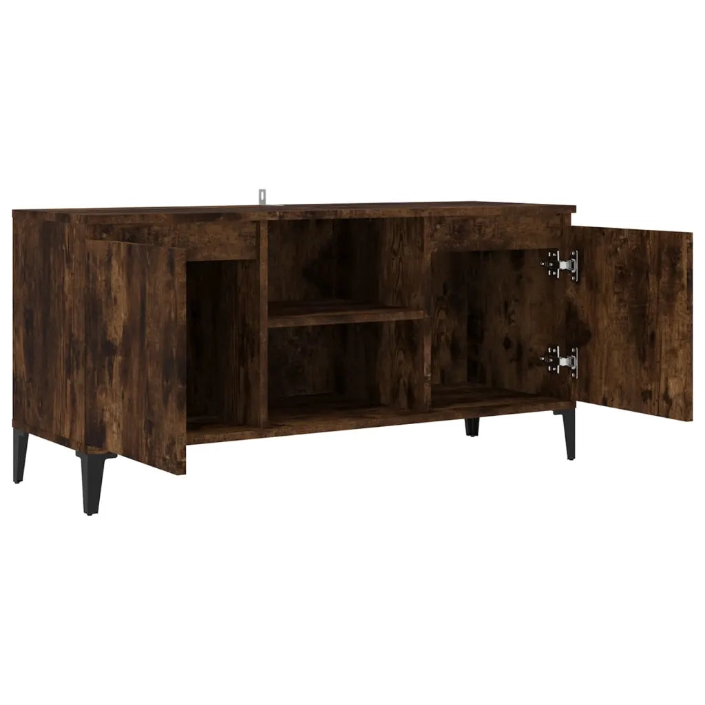 Mobile TV con Gambe-Credenza TV-Console TV in Metallo Rovere Fumo 103,5x35x50 cm