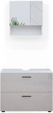 Set mobili bagno Irma, Bianco lucido, 80 cm, composto da specchio da bagno e mobile sottolavabo