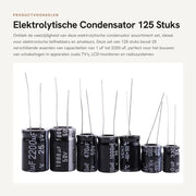Condensatori elettrolitici - 125 pezzi - Capacità da 1 uF a 2200 uF - Per progetti elettronici - Capacità minima 1 uF - Capacità massima 2200 uF