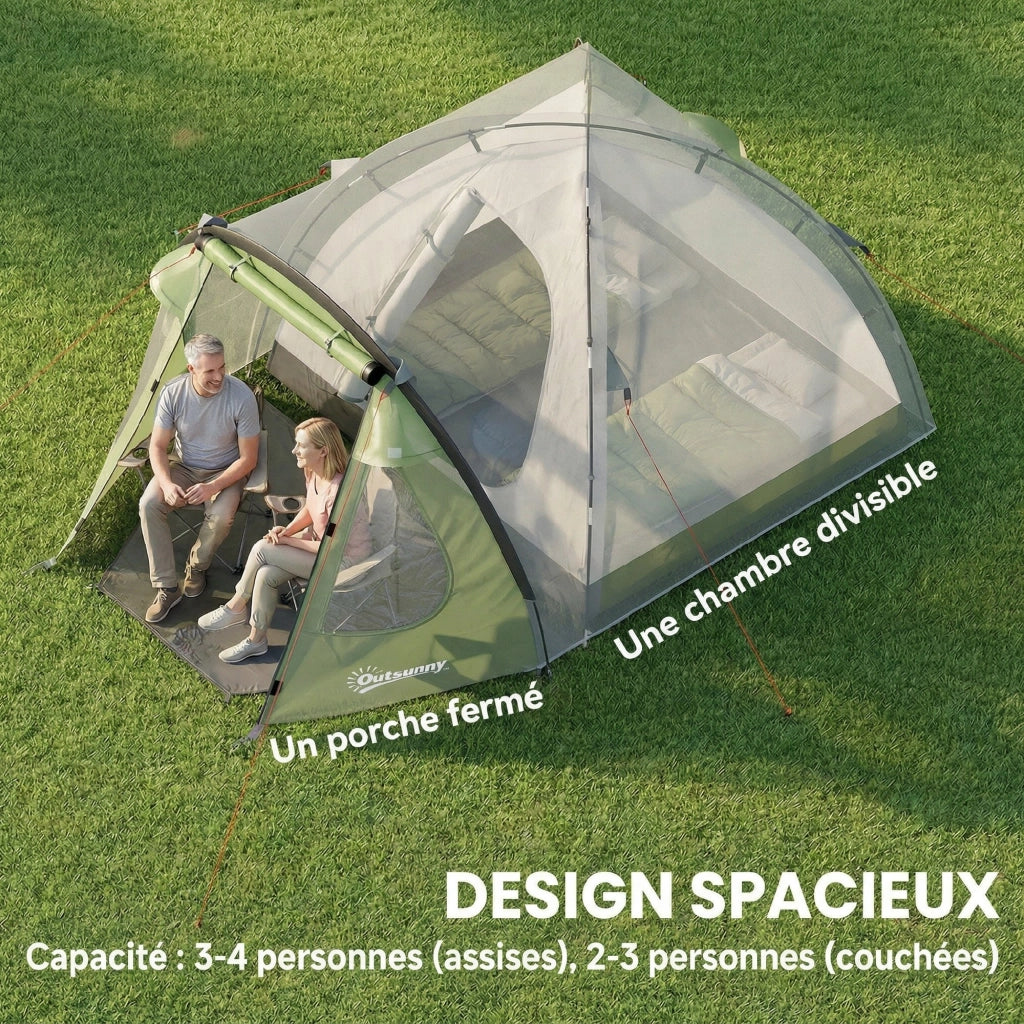 Tenda da Campeggio 4 Persone 2 Camere ¨C zephmum ¨C Verde 323x248x150cm