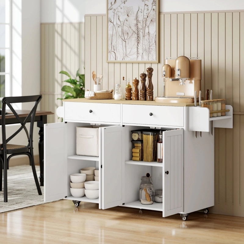 ISOLA DA CUCINA con 2 cassetti e 2 armadietti 132x55x19 cm Bianco