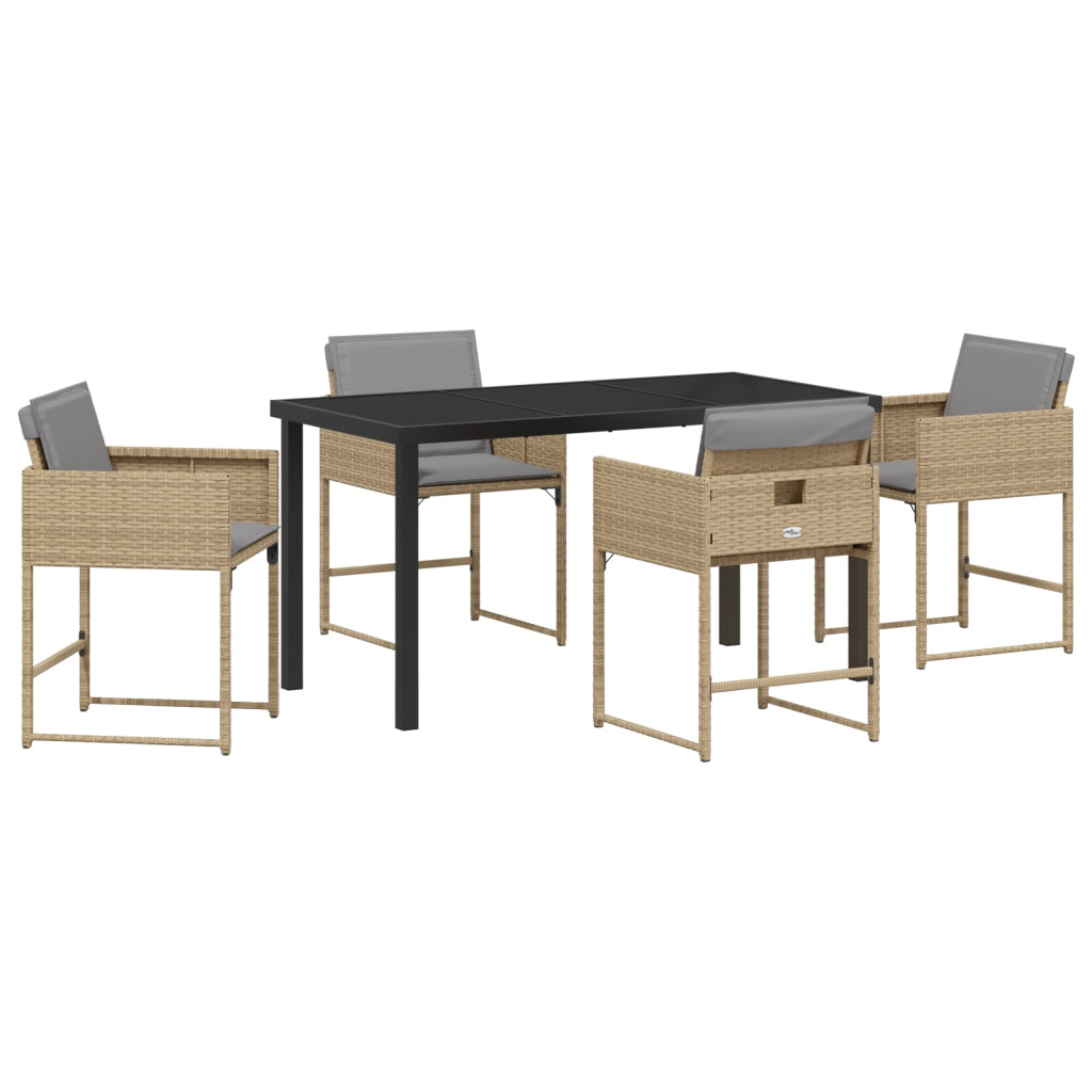 Set da Pranzo per Giardino in 5 Pezzi con Cuscini Beige in Rattan PE