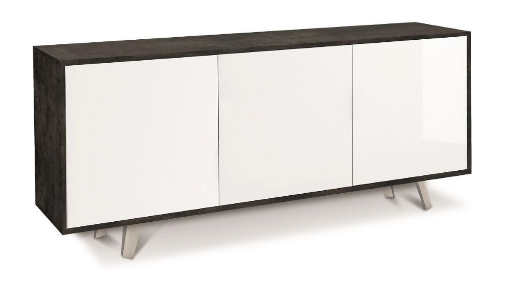 Mobile Madia 3 ante e 3 ripiani interni H74 L177 P41 Cm struttura color Nero Ossido frontali Bianco Lucido 7073k Sarmog