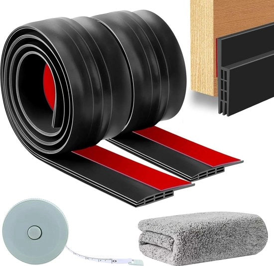 Blocco del Vento per Porte - Striscia Autoadesiva per la Base delle Porte - Sigillatura Acustica per le Porte - Impermeabile Risparmio Energetico - Pacchetto da 2 - 100cm x 5cm Nero