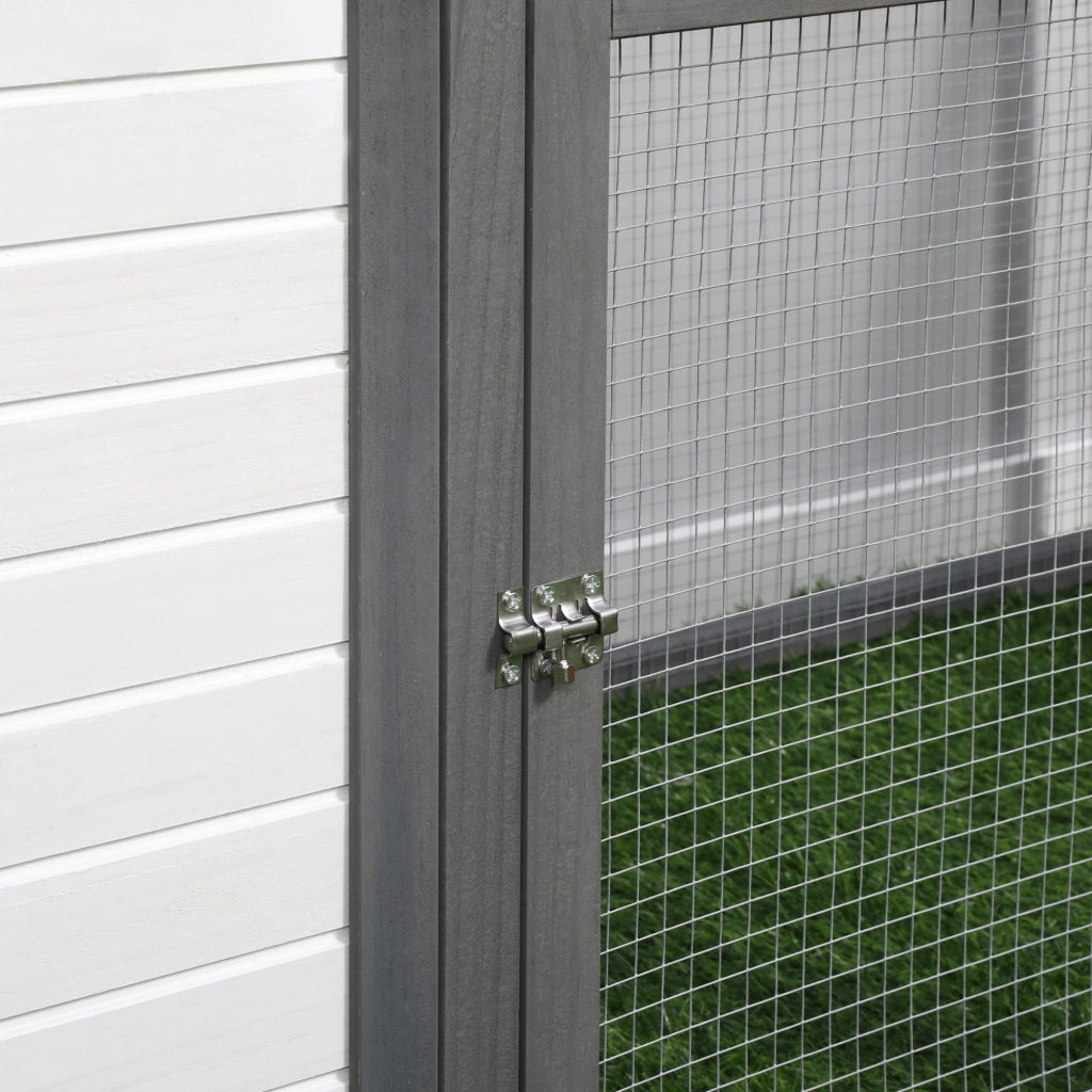 Casetta da giardino per galline nane in legno con recinto posatoio e nido accessibile grigio 196 × 76 × 97 cm