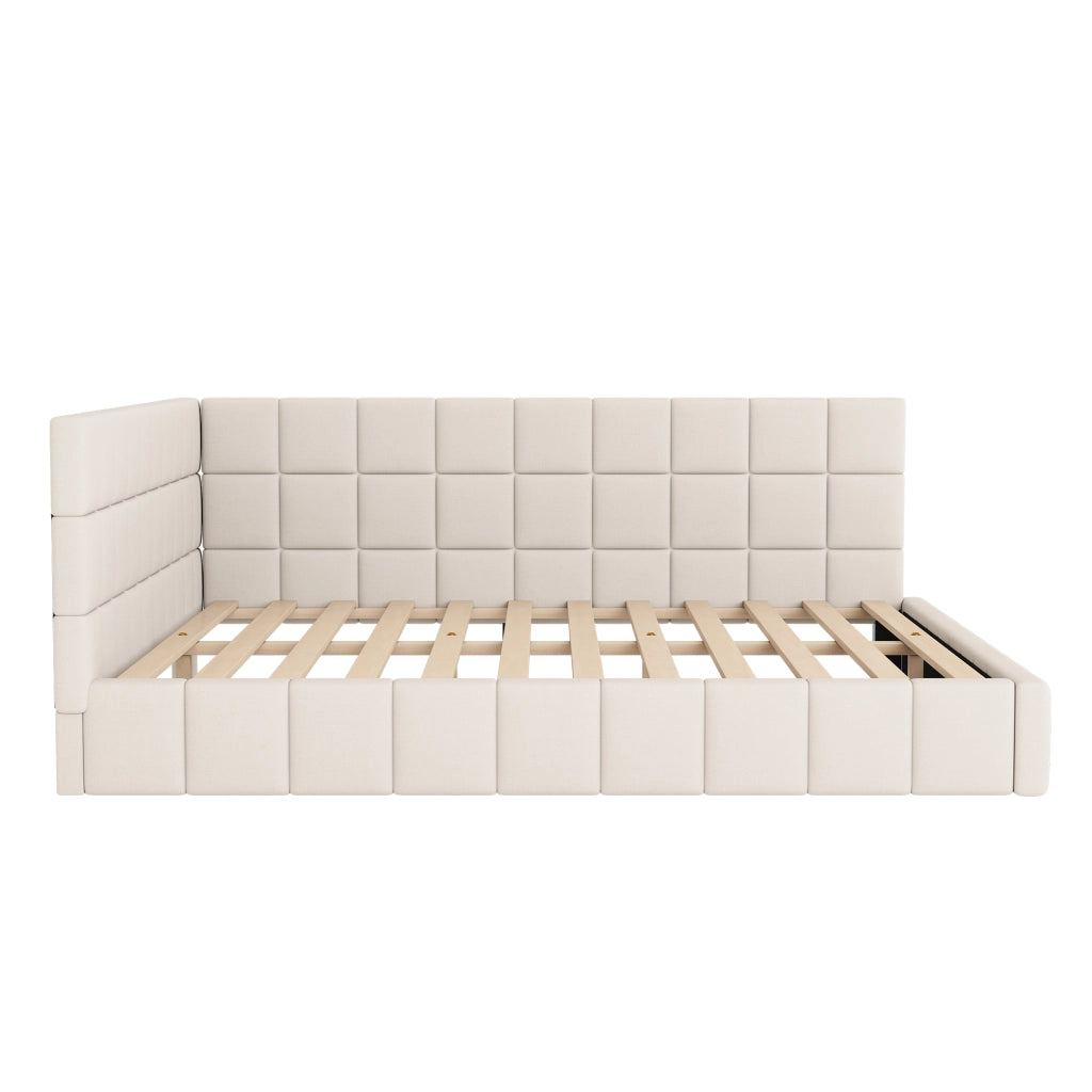 LETTO da giorno 160x200 cm in tessuto beige con rete a doghe