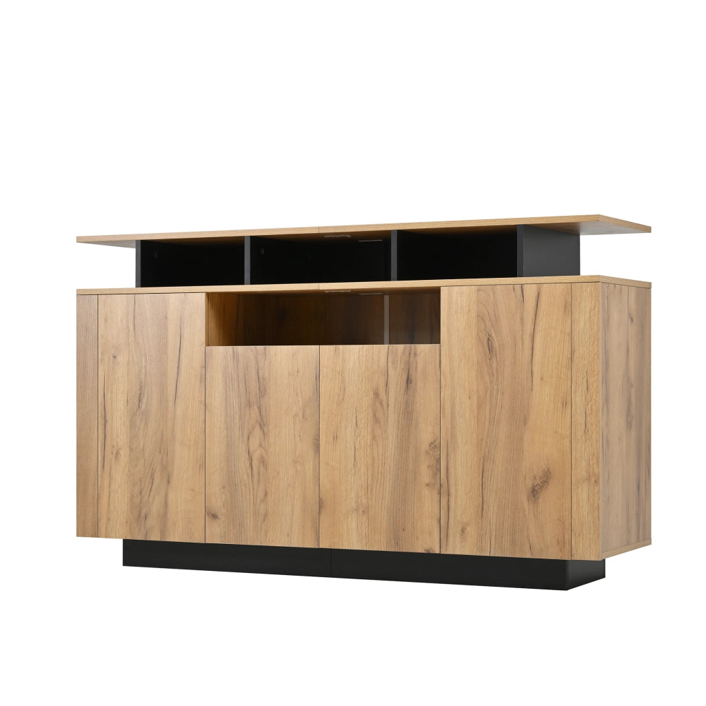 Chest of drawers - Zephmum - 4 doors, 3 open compartments - Natural, 140x40x85cm