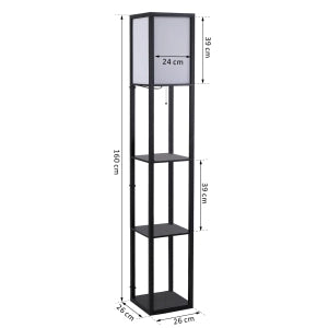 Lampada da terra con mensole E27, 40W, senza lampadina, in MDF nero, 26x26x160 cm