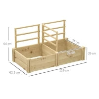 Letto per Orto con 3 Tralicci e 2 Fioriere in Legno di Abete con Fondo Aperto, 119x62.5x64 cm, color Legno