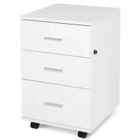 HOMCOM Mobiletto da Archiviazione per Ufficio su Ruote, 3 Cassetti con Serratura, 40 x 40 x 61,5 cm, Bianco