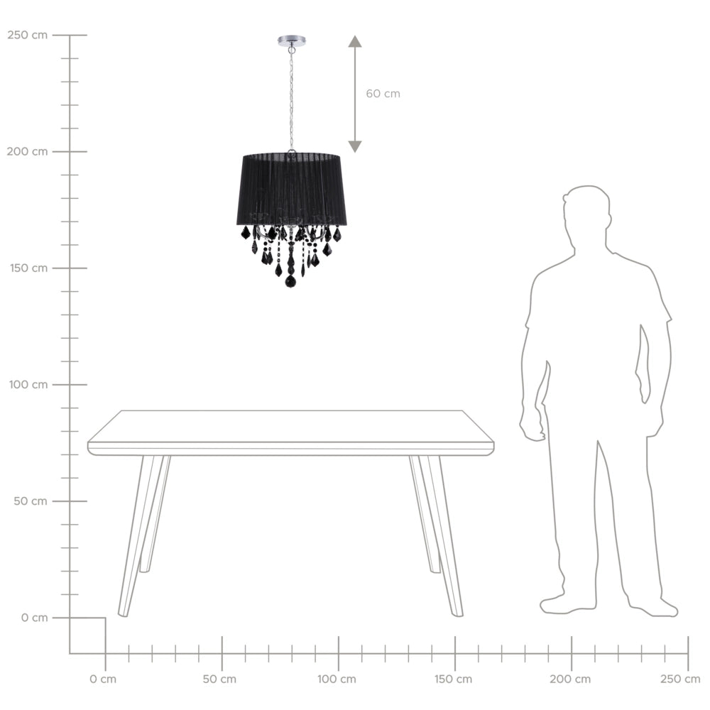Lampada a Sospensione Lampadario in Cristallo argento Nero a 3 Luci