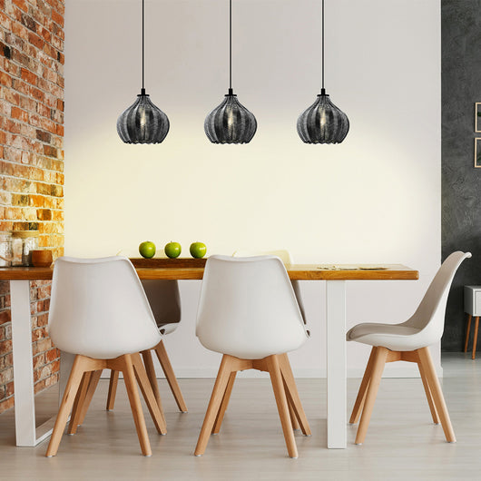 Lampadario Contemporaneo Tamallat 3 Luci Acciaio Nero