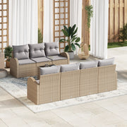 Set di divano da giardino 8 pezzi con cuscini Beige Poly Rattan