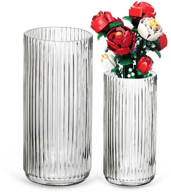 Vaso Cilindrico Transparente per Fiori - Decorazione Verticale Moderna per Fiori - Vaso per Fiori in Vetro - Decorazione per Interni (Transparenza 2 pezzi)