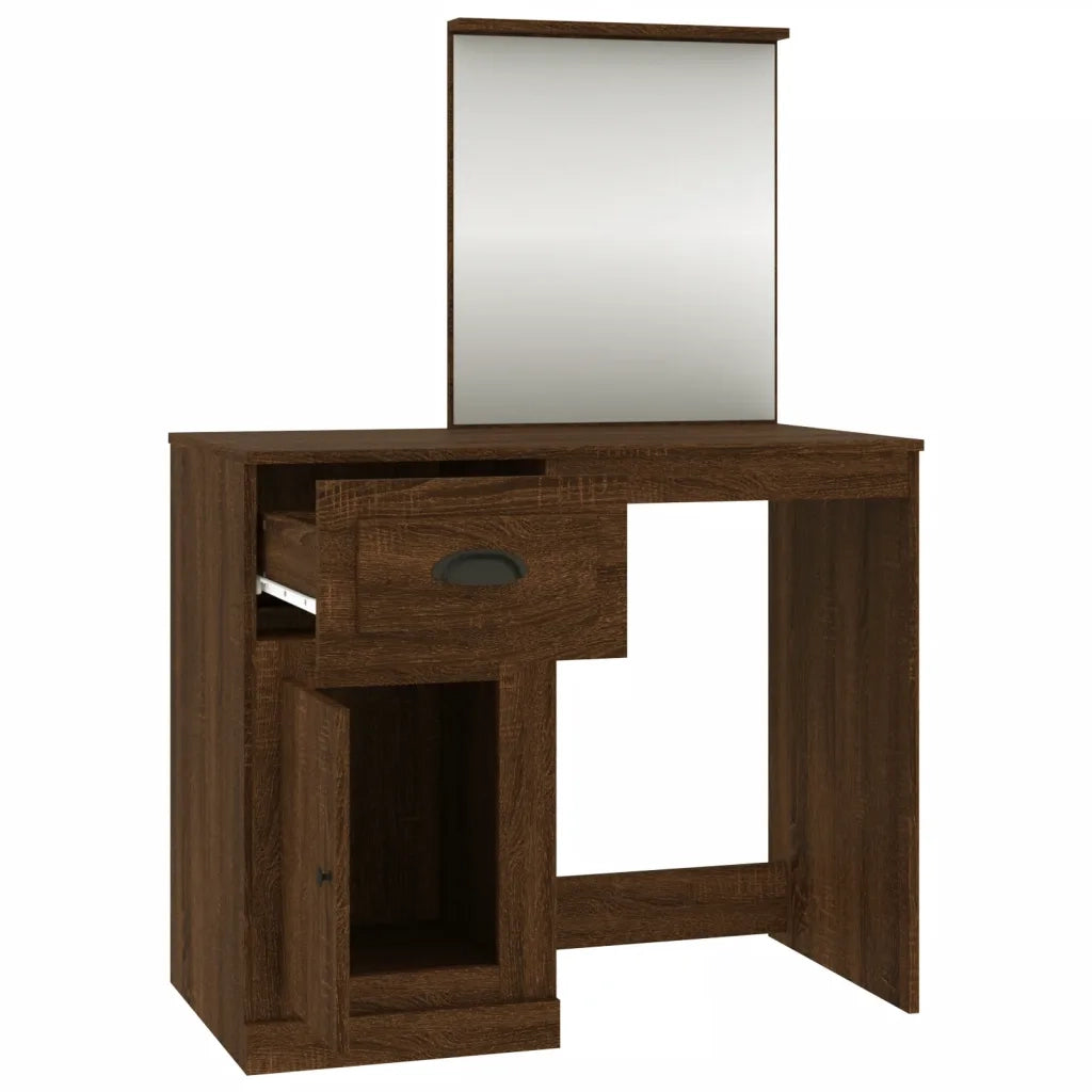 Toeletta Specchio-Tavolo da Vanit¨¤ Rovere Marrone 90x50x132,5 Legno Multistrato