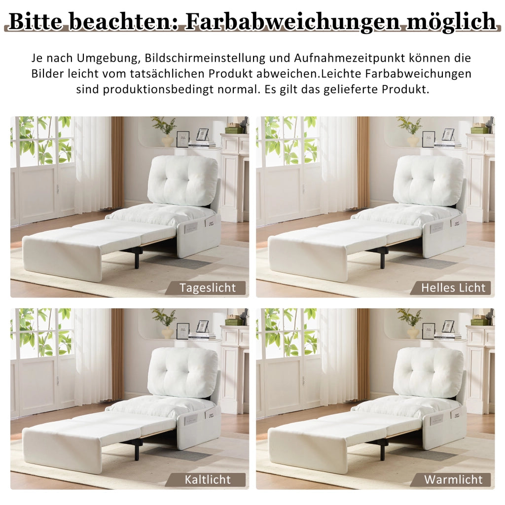 DIVANO LETTO 2 in 1 195x81,5 cm Tessuto bianco con materasso incluso