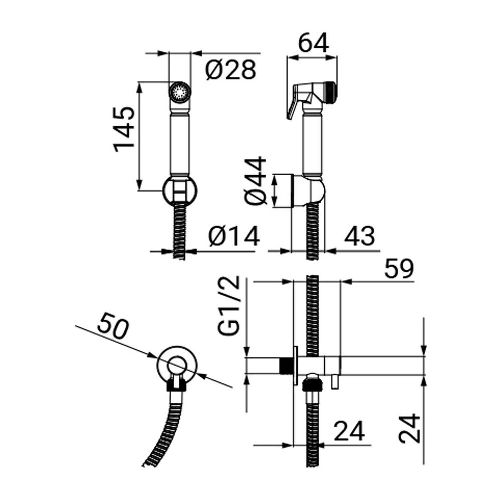 Duplex idroscopino tondo flessibile 150 cm con supporto e rubinetto