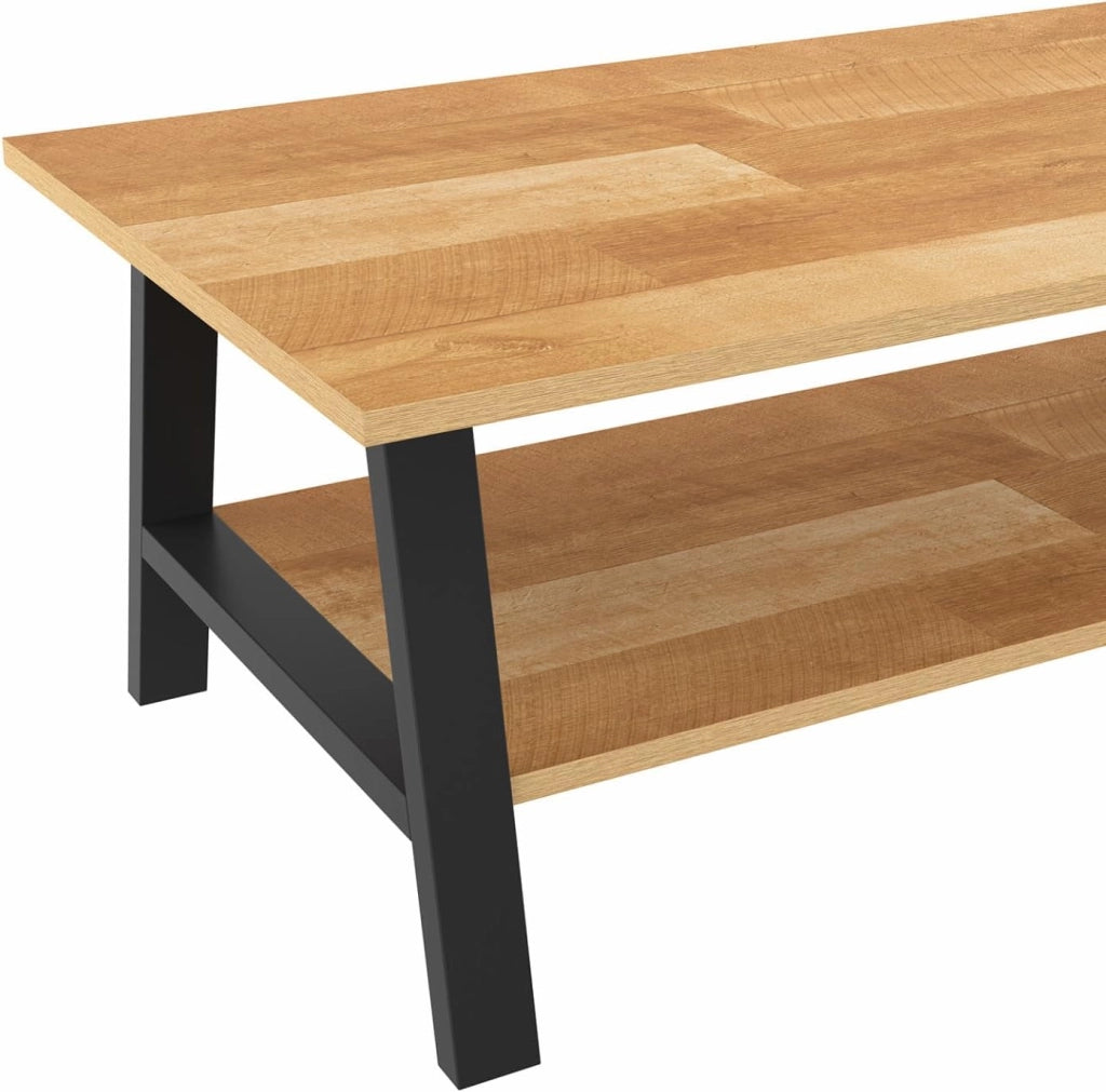 Tavolino rettangolare MADELEINE 100 cm doppio piano legno e nero