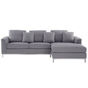 Divano ad angolo con rivestimento in tessuto grigio chiaro a forma di L con orientamento a versione sinistra