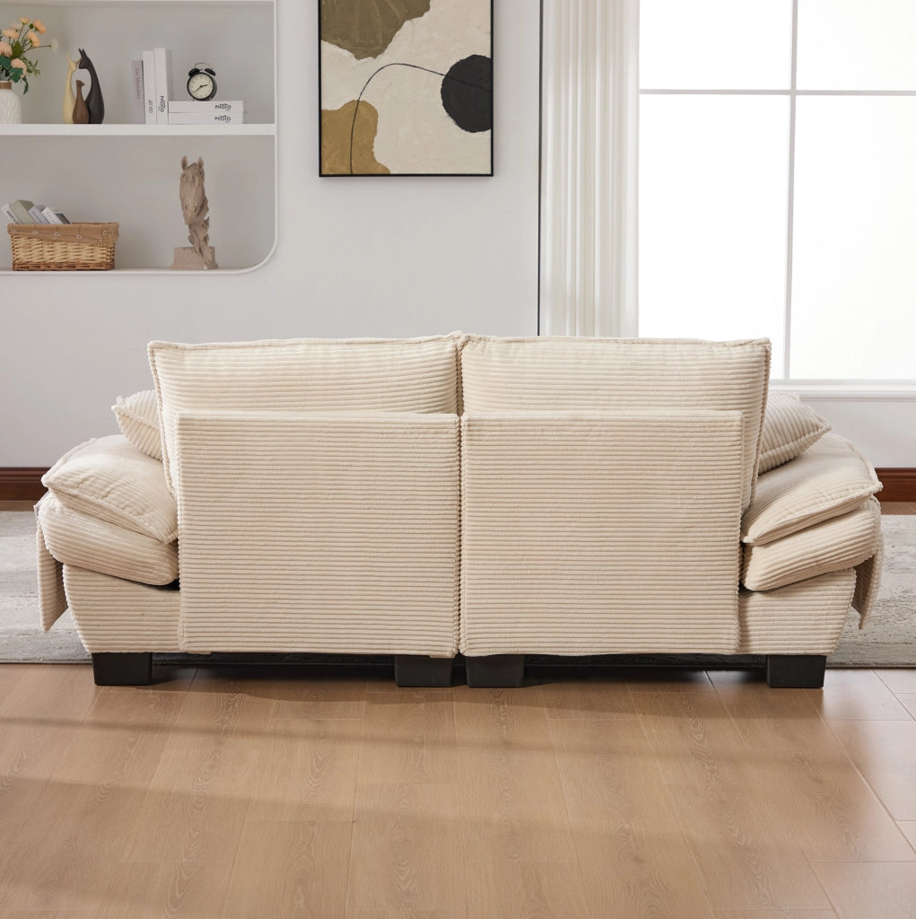 Divano 2 posti in velluto a coste beige con porta USB-C