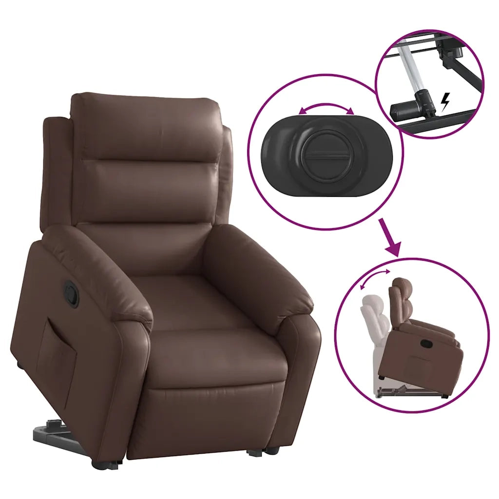 Poltrona Alzapersona Reclinabile Marrone in Similpelle 3205044
