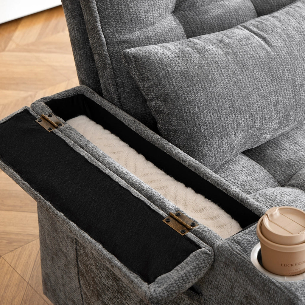 DIVANO Letto 3 in 1 Trasformabile 142 cm Grigio in Chenille