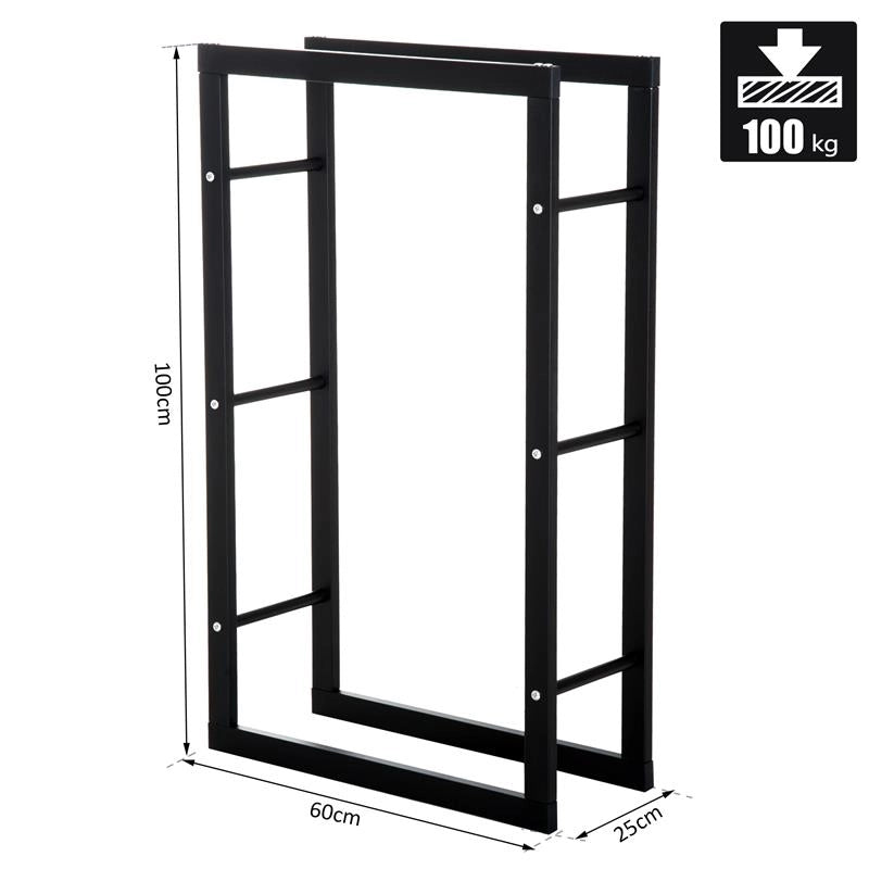 PORTA LEGNA PER CASA E GIARDINO IN FERRO NERO, 60X25X100CM