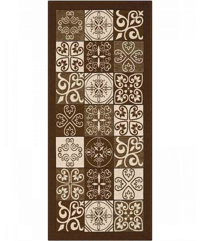Tappeto disegno MAIOLICA MARRONE decorazione piastrelle ceramica, passatoia cucina multiuso lavabile in lavatrice e anti-scivolo cm.55x240