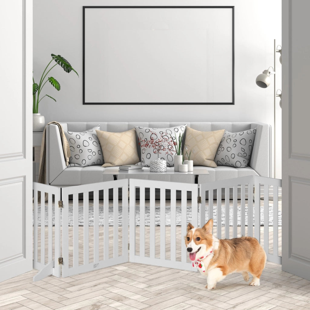 Cancello di legno pieghevole alto 60cm con 5 pannelli, Barriera per animali con cuscinetti antiscivolo Bianco-Cancelli